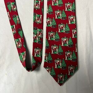 Vtg Noel Fun Christmas Novelty Tie Santa Claus Reindeer Christmas Tree Pattern